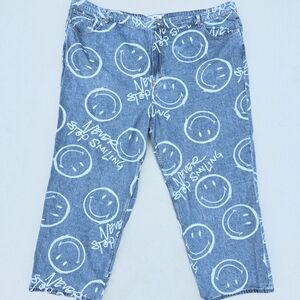 Women’s Blue Smiley-Print Wide Leg Jeans